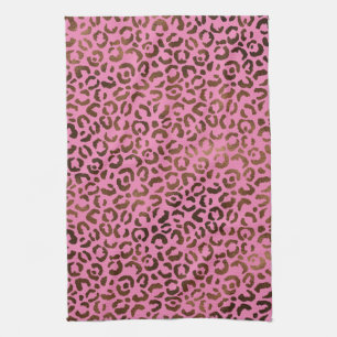 Girly Glam Brown Pink Leopard Print Kitchen Towel