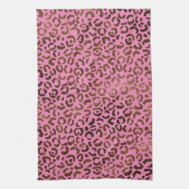 Girly Glam Brown Pink Leopard Print Kitchen Towel (Vertical)