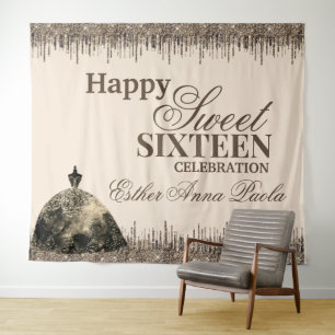 Girly Glam Brown Sparkly Drips Sweet 16 Birthday Tapestry