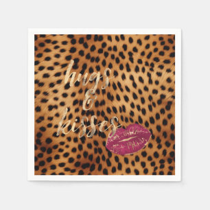 Girly Glam Cheetah Leopard Hugs & Kisses Lips Napkin