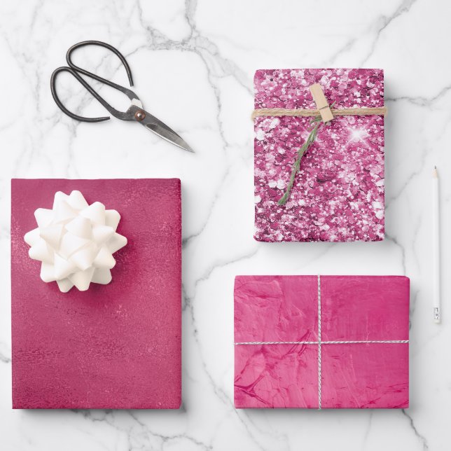 Girly Glam Chic Pink Bridal Shower Wrapping Paper Sheet (Front)