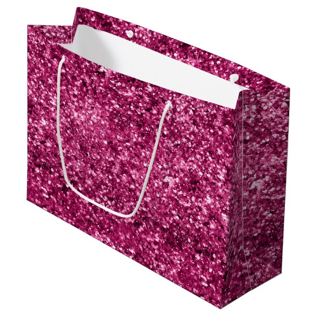Girly Glam Fuchsia Pink Glitter Large Gift Bag (Front Angled)