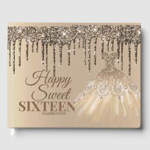 Girly Glam Glitter Drips Spark Sweet 16 Birthday Guest Book