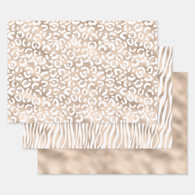 Girly Glam Gold Brown Animal Print Wrapping Paper Sheet (Set)
