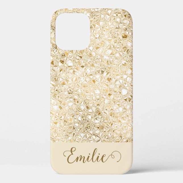 Girly Glam Gold Glitter Monogram Name Script Case (Back)