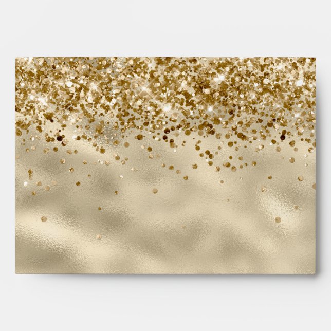 Girly Glam Gold Glitter Sparkle Confetti Envelope (Front)