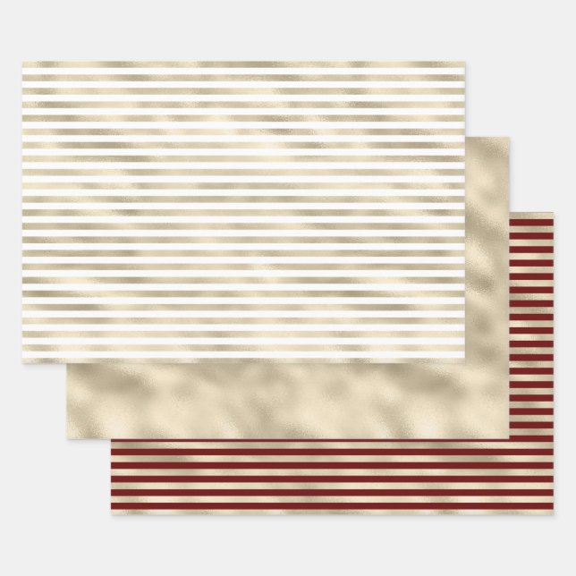 Girly Glam Gold Glitz Stripes Wrapping Paper Sheet (Set)