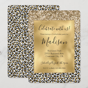 Girly Glam Gold Leopard Print Glitter sparkle Invitation