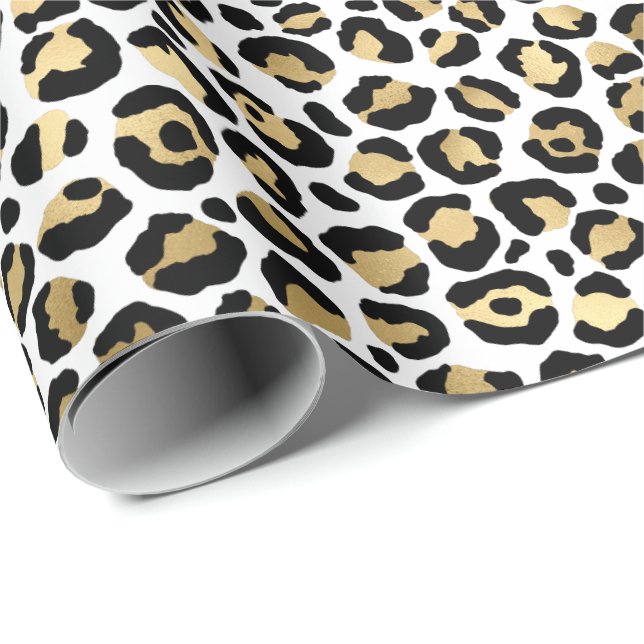 Girly Glam Gold Leopard Print  Wrapping Paper (Roll Corner)