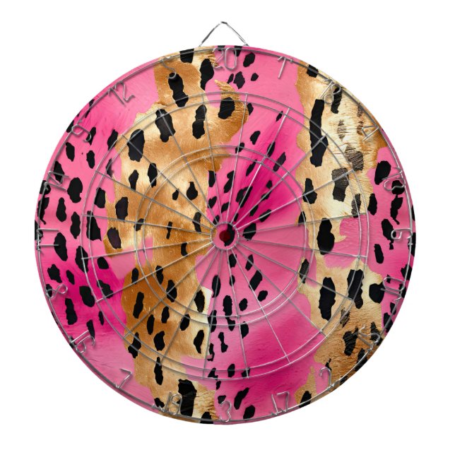 Girly Glam Gold Pink Black Leopard  Dartboard (Front)