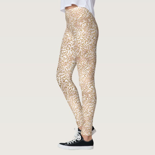 Girly Glam Gold Pink Leopard Print Leggings (Left)