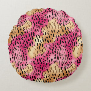 Girly Glam Gold Pink Leopard Round Pillow