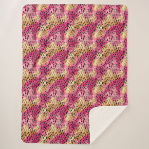 Girly Glam Gold Pink Leopard Sherpa Blanket