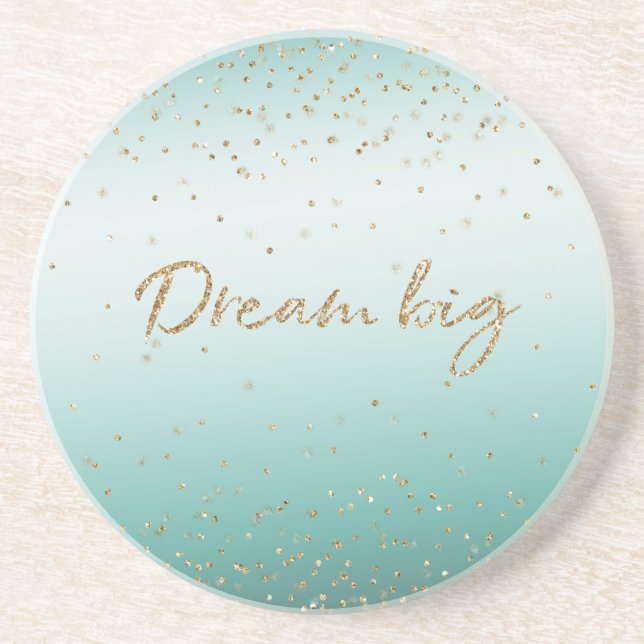 Girly Glam Gold Sparkle Confetti Mint Glitter   Coaster (Front)