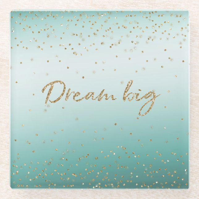 Girly Glam Gold Sparkle Confetti Mint Glitter    Glass Coaster (Front)