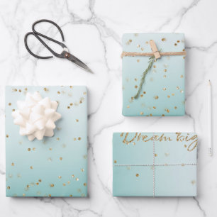 Girly Glam Gold Sparkle Confetti Mint Glitter     Wrapping Paper Sheet