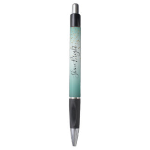 Girly Glam Gold Sparkle Confetti Mint Ombre Pen