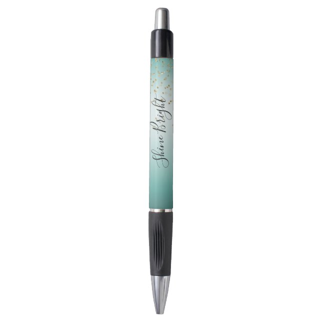 Girly Glam Gold Sparkle Confetti Mint Ombre Pen (Front Vertical)