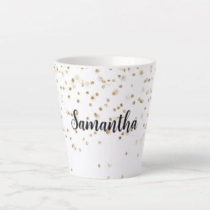 Girly Glam Gold Sparkle Confetti Personalized Latte Mug