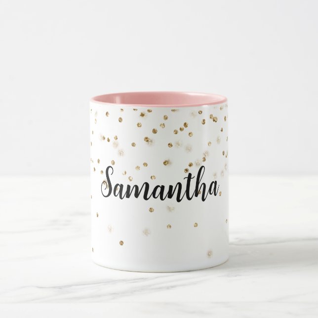 Girly Glam Gold Sparkle Confetti Personalized Mug (Center)