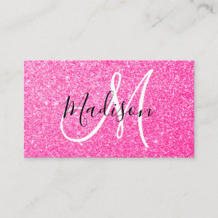 Girly & Glam Hot Pink Glitter Sparkles Monogram Business Card