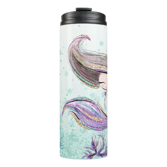 *~* Girly Glam Mermaid Glitter Sea Horse Thermal Tumbler (Front)