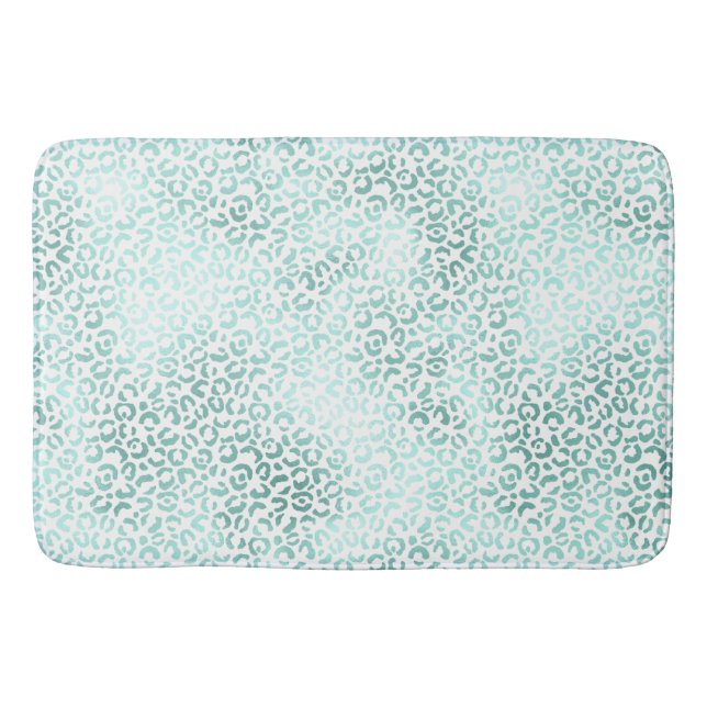 Girly Glam Mint Leopard Print Bath Mat (Front)
