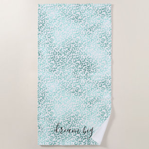 Girly Glam Mint Leopard Print Beach Towel