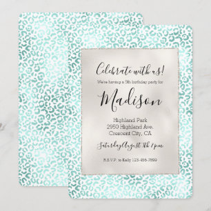 Girly Glam Mint Leopard Print Invitation
