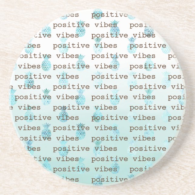 Girly Glam Mint Teal Aqua Tropical Pineapples Coaster (Front)