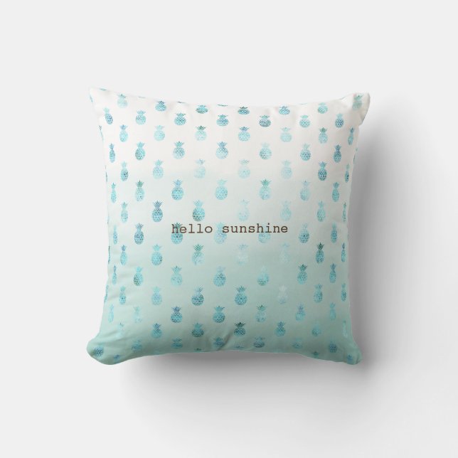 Girly Glam Mint Teal Aqua Tropical Pineapples Throw Pillow (Front)