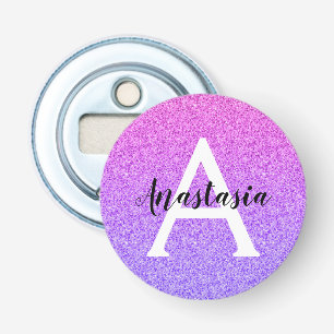 Girly Glam Ombre Purple Glitter Sparkles Monogram Bottle Opener