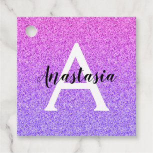 Girly Glam Ombre Purple Glitter Sparkles Monogram Favour Tags