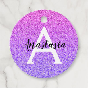 Girly Glam Ombre Purple Glitter Sparkles Monogram Favour Tags