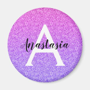 Girly Glam Ombre Purple Glitter Sparkles Monogram Magnet