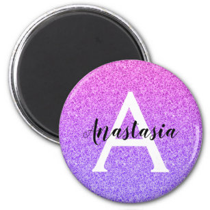 Girly Glam Ombre Purple Glitter Sparkles Monogram Magnet