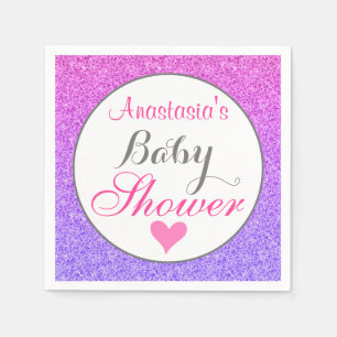 Girly & Glam Ombre Purple Pink Glitter Baby Shower Napkin