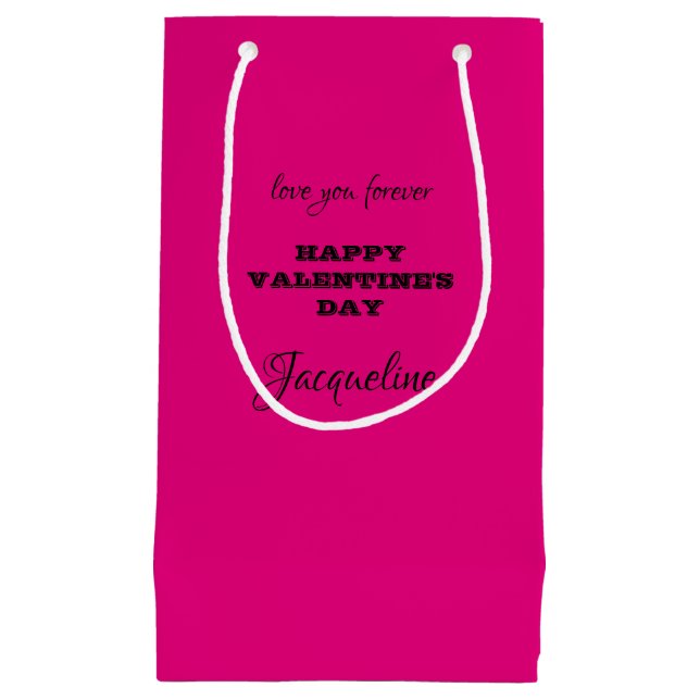 Girly Glam Personalized Hot Pink Valentine's Day  Small Gift Bag (Front)