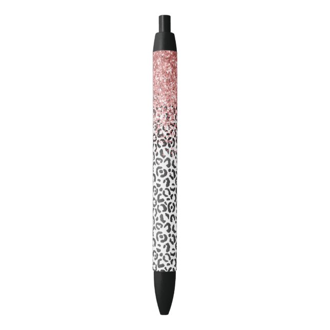 Girly Glam Pink Black White Leopard Print Glitter Ink Pen (Front Vertical)