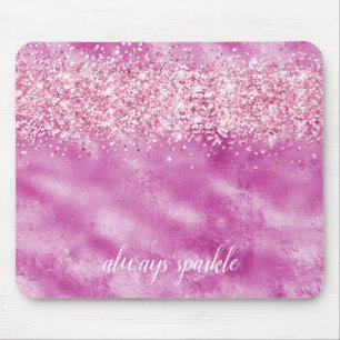 Girly Glam Pink Glitter Confetti Sparkle Mouse Pad