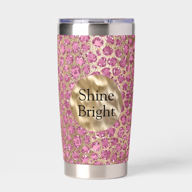 Girly Glam Pink Glitter Gold Leopard  Insulated Tumbler (Front)