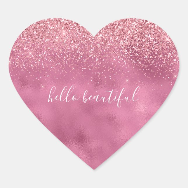 Girly Glam Pink Glitter Heart Sticker (Front)