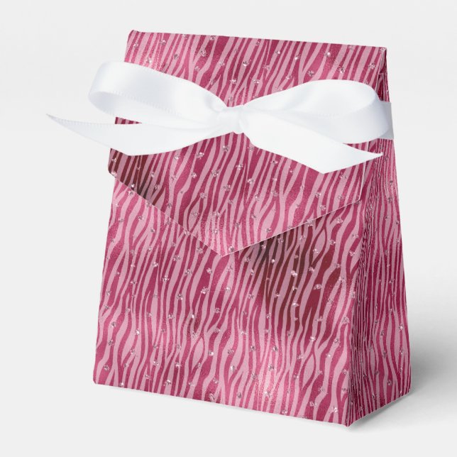 Girly Glam Pink Glitzy Dots Zebra Print Favor Box (Front Side)