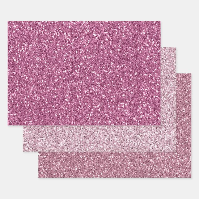Girly Glam Pink Glitzy Sparkle Glitter Wrapping Paper Sheet (Set)