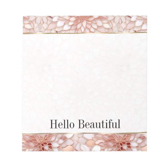 Girly Glam Pink Rose Gold Floral Notepad (Front)