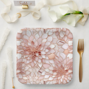 Girly Glam Pink Rose Gold Floral Paper Plate