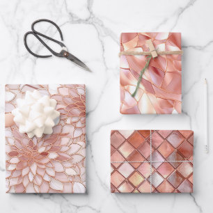 Girly Glam Pink Rose Gold Floral Wrapping Paper Sheet