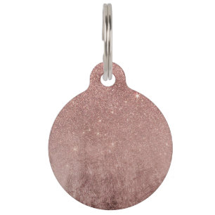 Girly Glam Pink Rose Gold Foil and Glitter Mesh Pet Tag