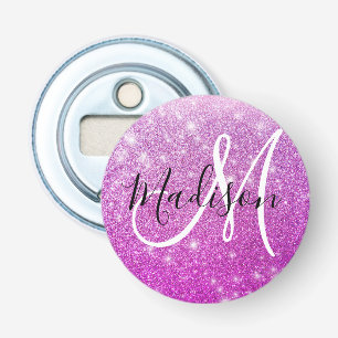 Girly & Glam Purple Glitter Sparkles Monogram Name Bottle Opener