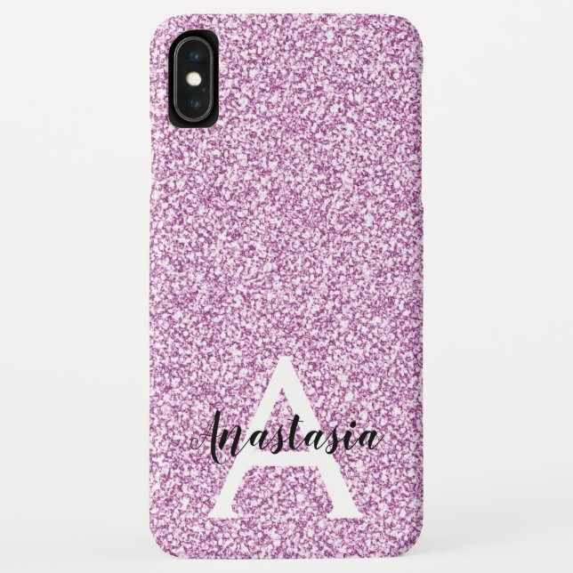 Girly Glam Purple Glitter Sparkles Monogram Name Case-Mate iPhone Case (Back)